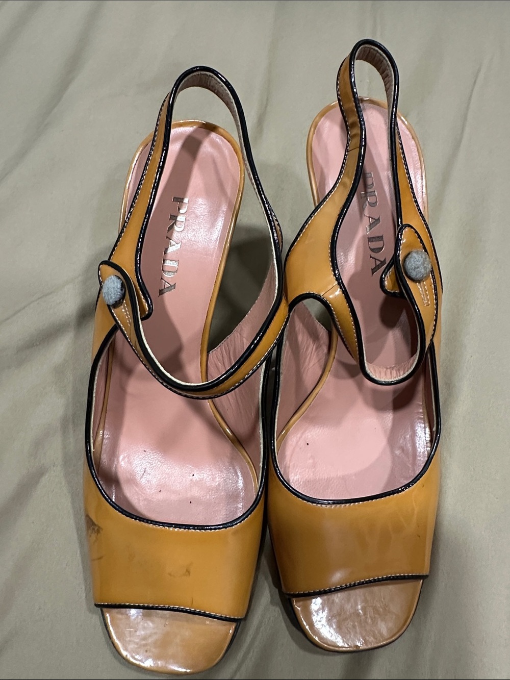 Prada Yellow Slingback Heels with Pink Insole
